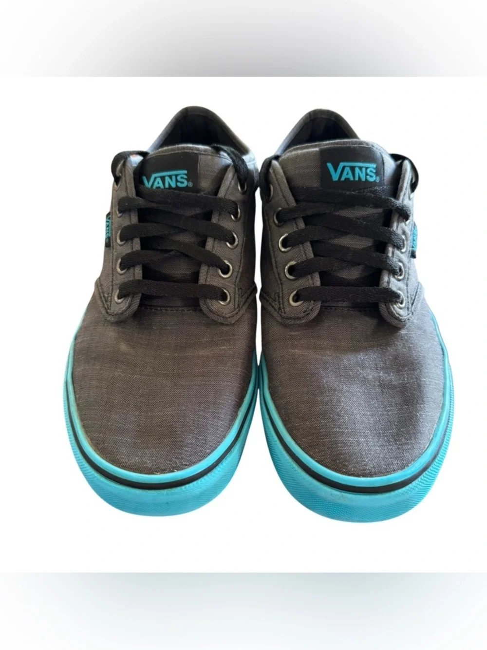Vans Gray Canvas Sneakers Men’s 9 Teal Sole Lace Up Casual Skate Shoes